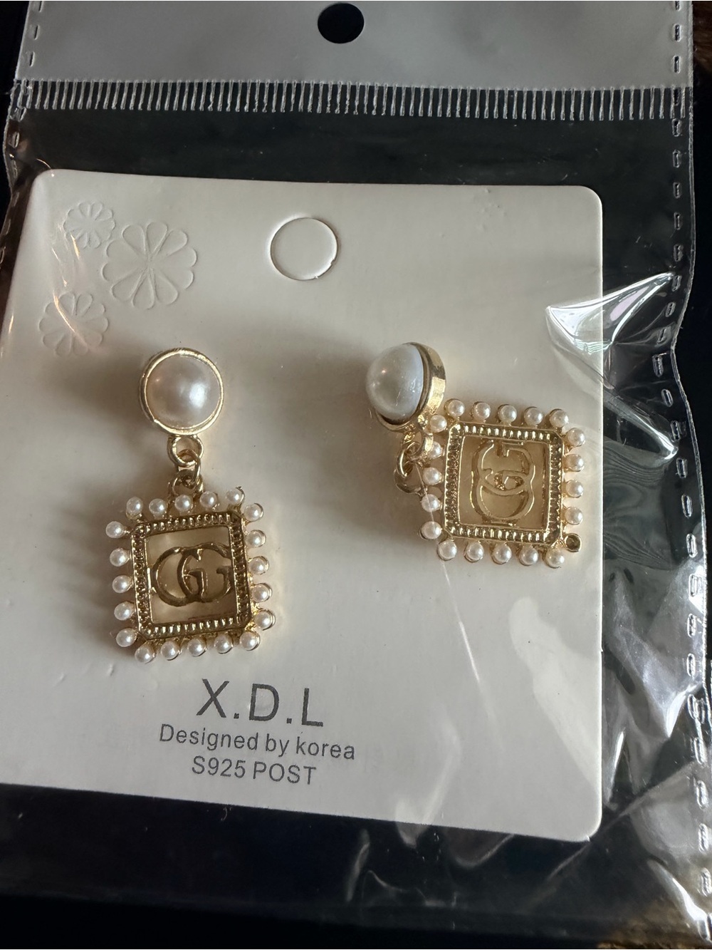 Gold-Tone Pearl Frame Drop Earrings